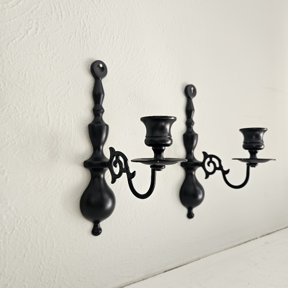 Antique Ebonized Wilton Brass Victorian Style Ornate Candle Wall Sconce - Picture 3 of 7